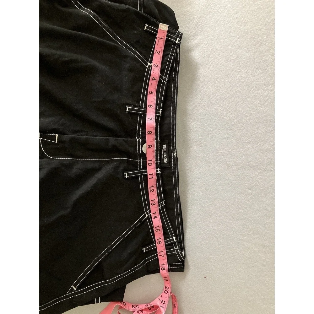 True Religion Brand Jeans Cargo Pants Jet Black Men Size 32 Baggy Y2K Streetwear